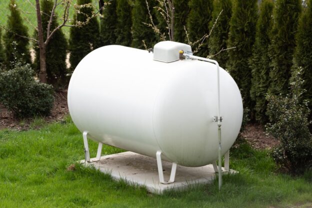 gas tank installed in a residential yard